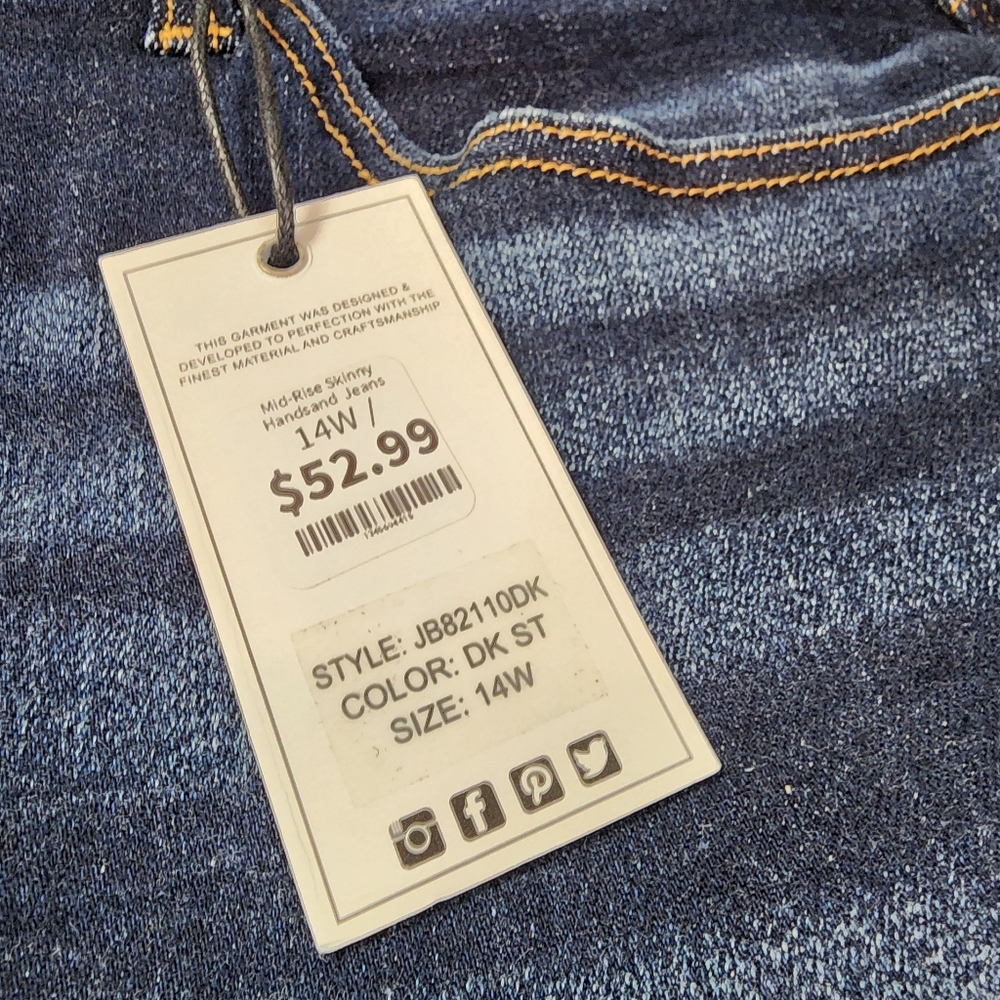 NWT JUDY BLUE Dark Wash Classic Denim Mid Rise Skinny Fit Jean 14 W - Picture 3 of 16